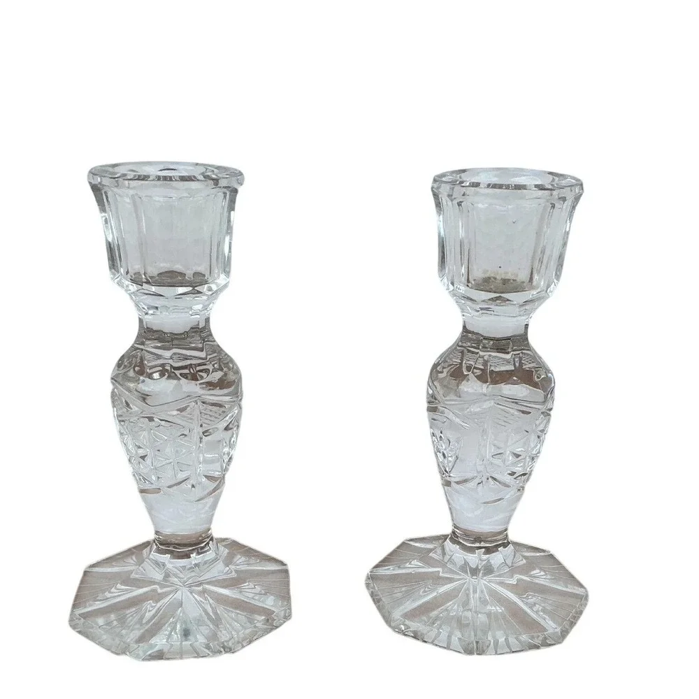 Vintage Cut Crystal Glass Décor BundleVase & Candle Holders Set, Elegant Display